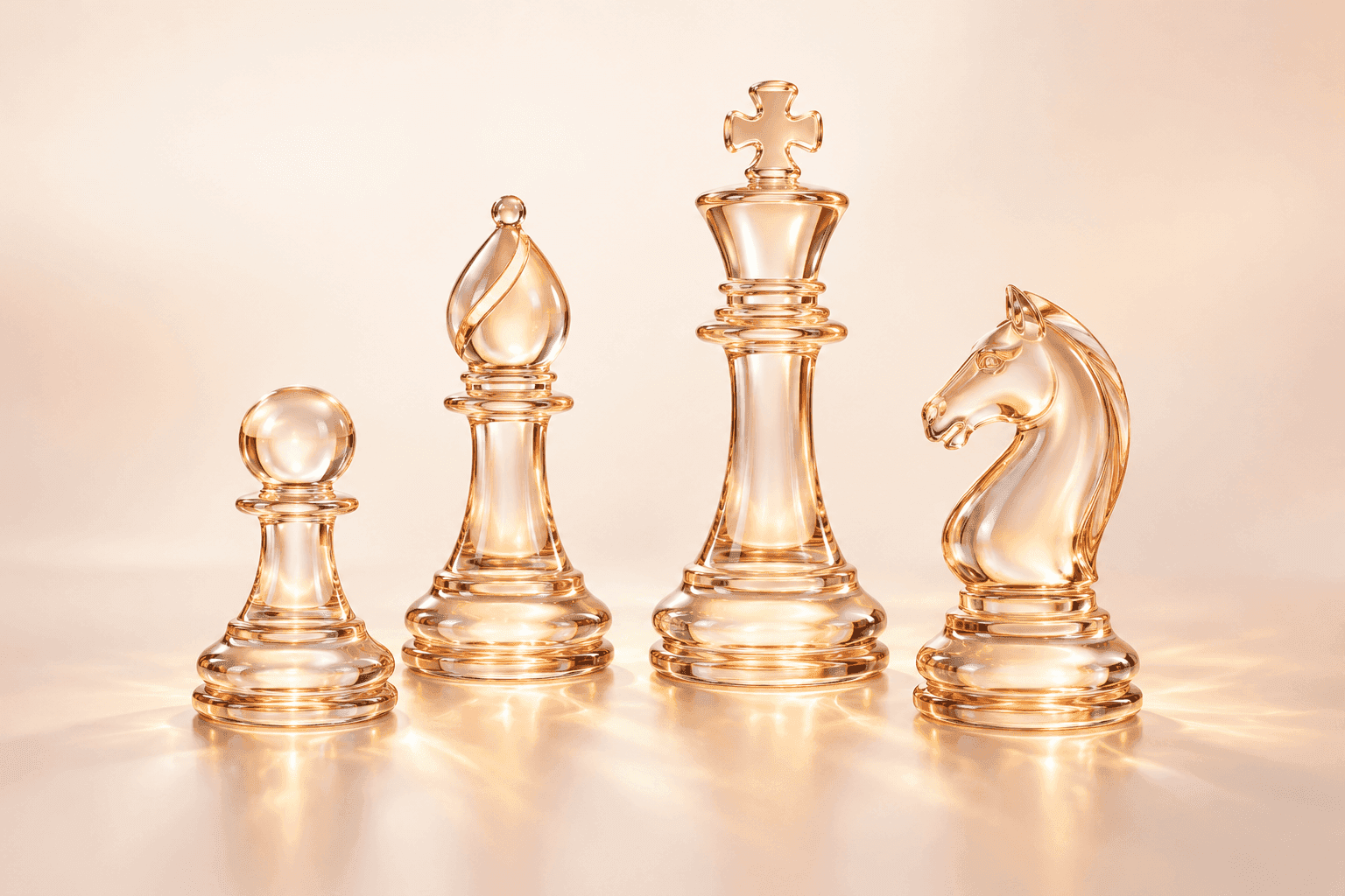 Pièces d’échecs en verre champagne