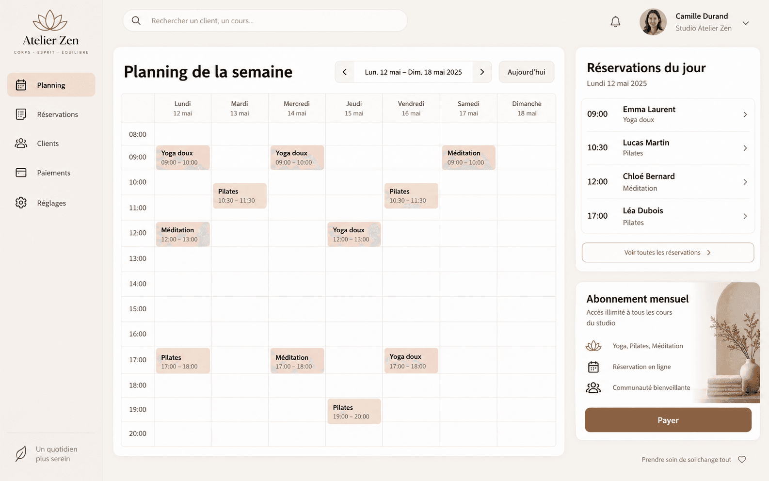 Capture d’une application de réservation